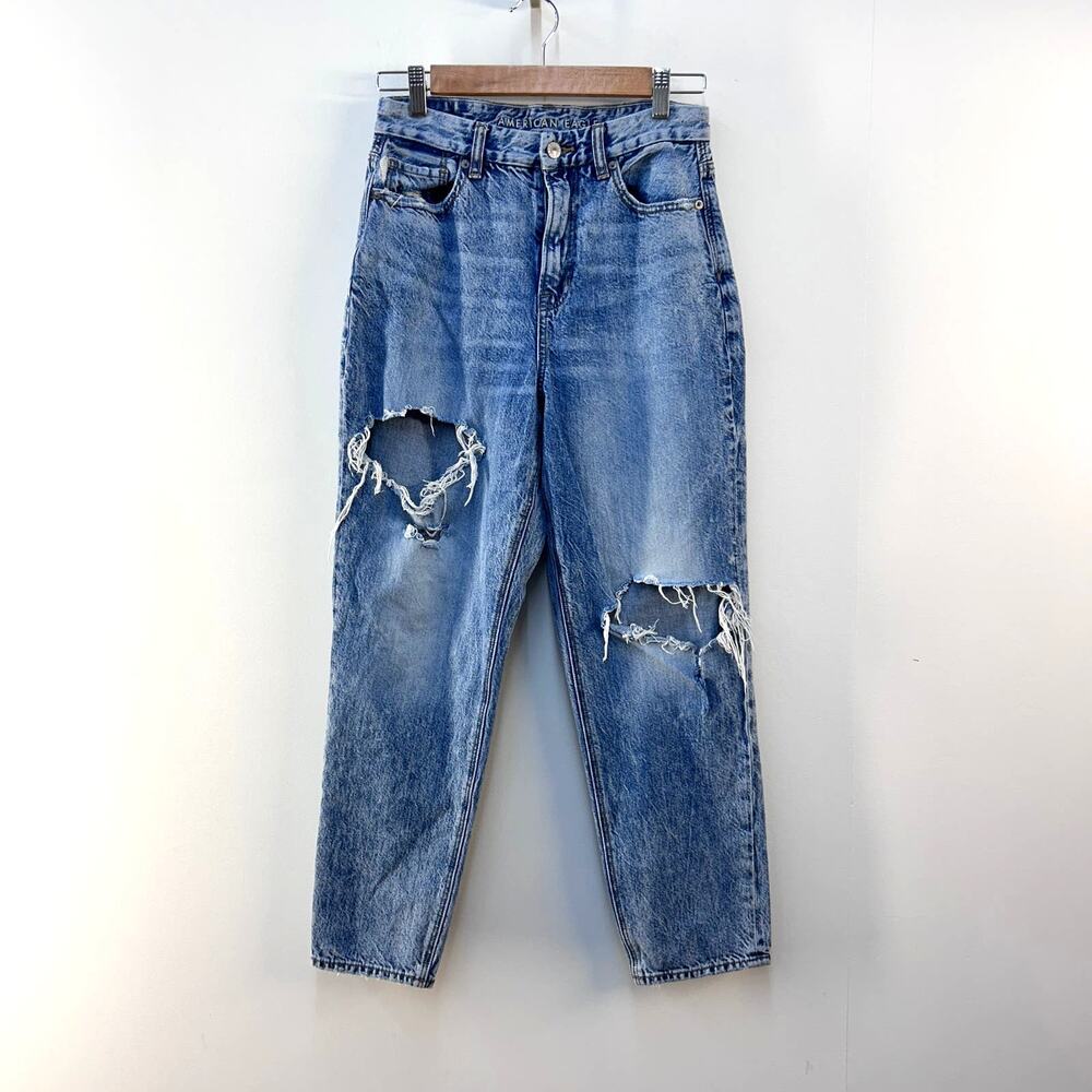 American Eagle Curvy Mom Jeans Women's 4 Destroy Wash Ripped Distressed Capsule